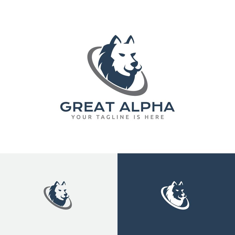 gran logotipo de empresa líder cabeza de lobo alfa fuerte vector