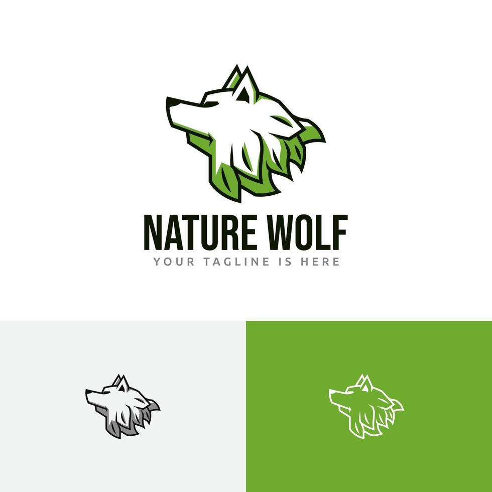 naturaleza hoja verde eco lobo cabeza logo vector