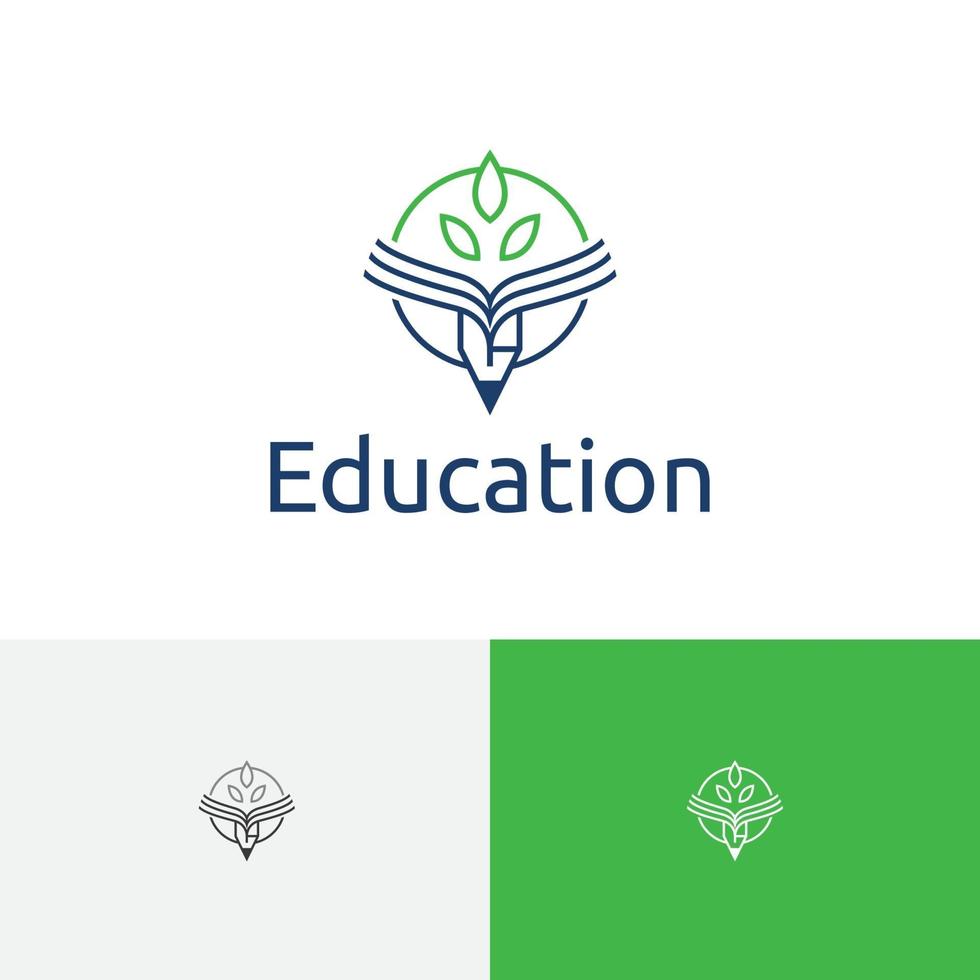 Leaf Pencil Book School Course Study Education Nature Logo vector