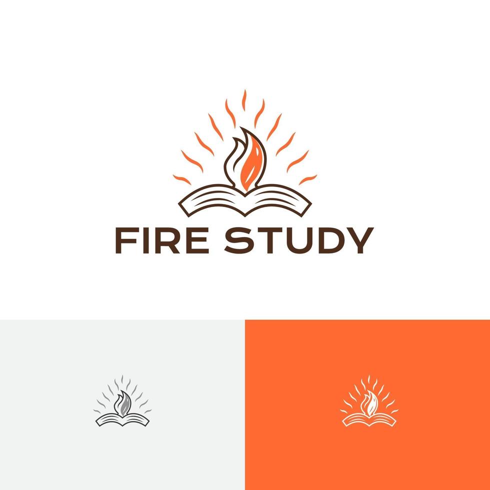 hoguera fuego llama libro escuela curso estudio educación línea logo vector