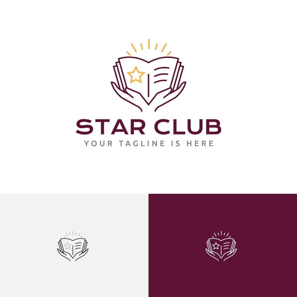 Star Book Achievement Hands School Course Study Education Line Logo vector