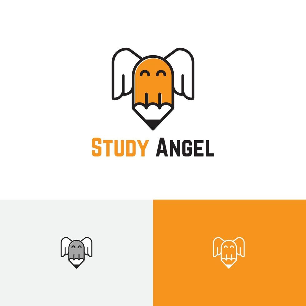 estudiar alas de ángel volando aprendizaje curso divertido escuela educación logo vector