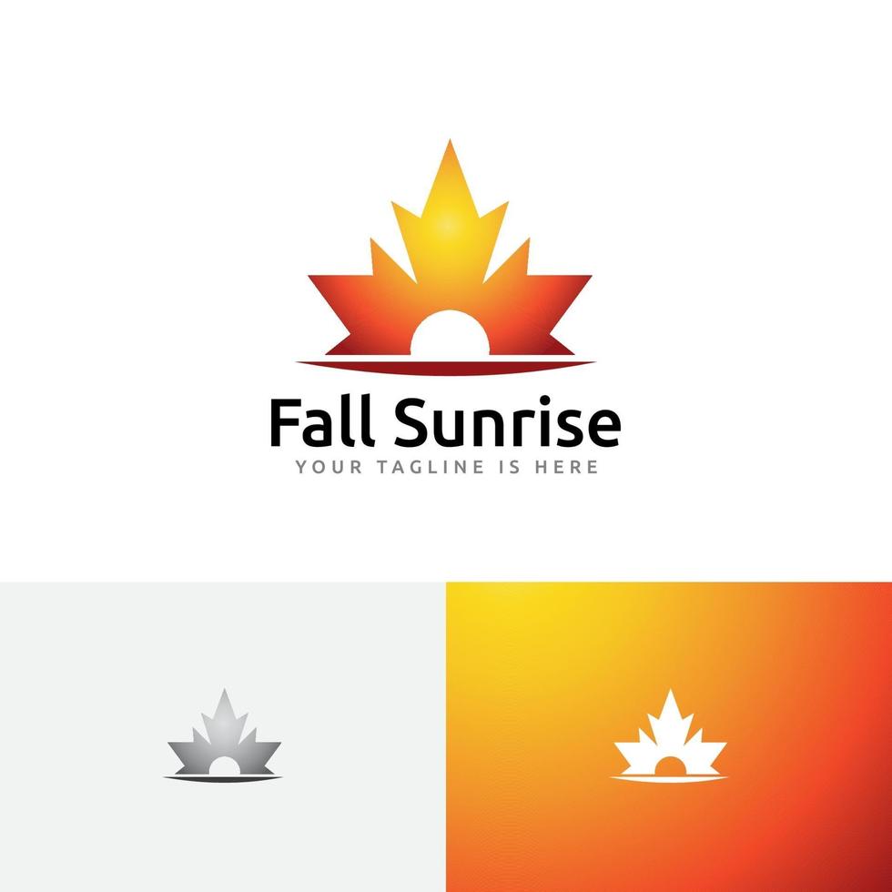 Beautiful Sunrise Maple Leaf Autumn Fall Season Nature Logo vector