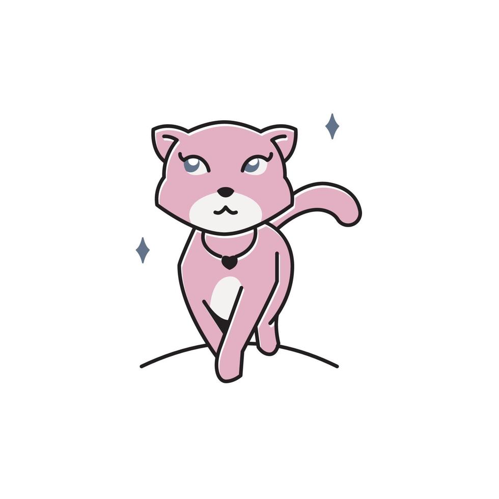 Cute Beautiful Girl Cat Walking Sparkling Flat Cartoon Illustration vector