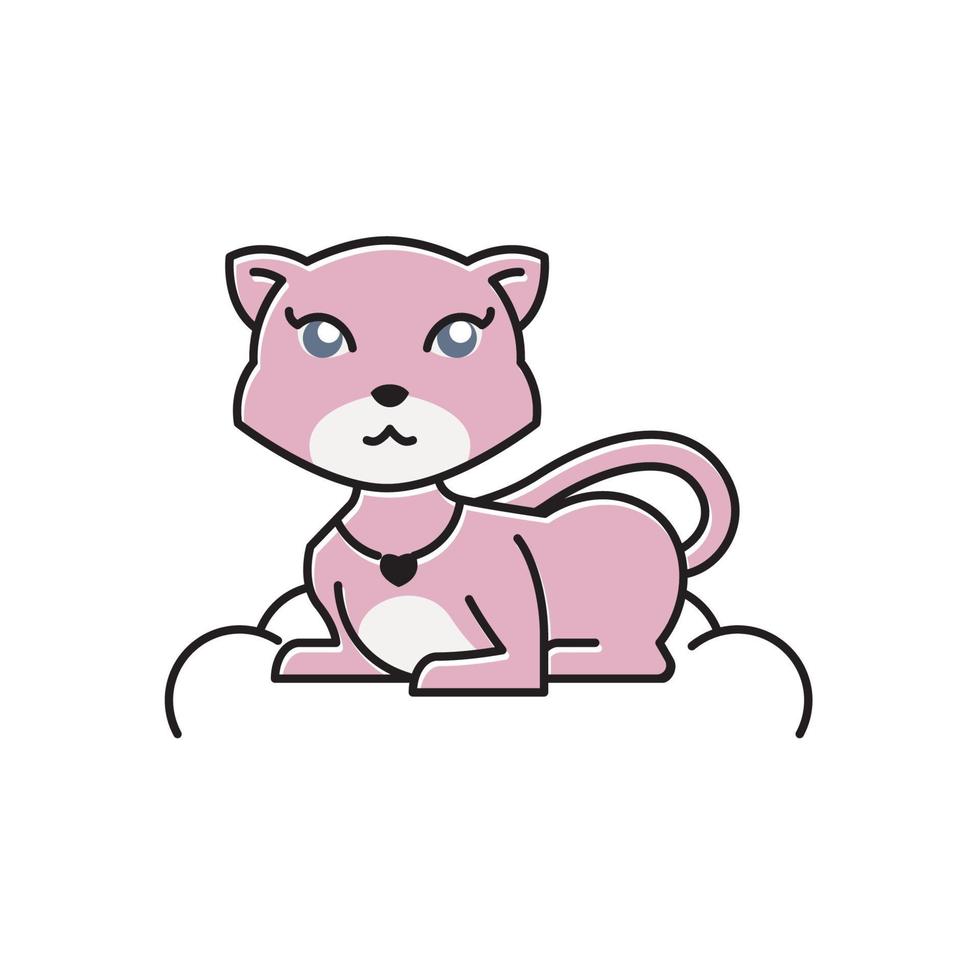 Cute Beautiful Girl Cat Sit on Cloud Pillow Flat Cartoon Illustration vector