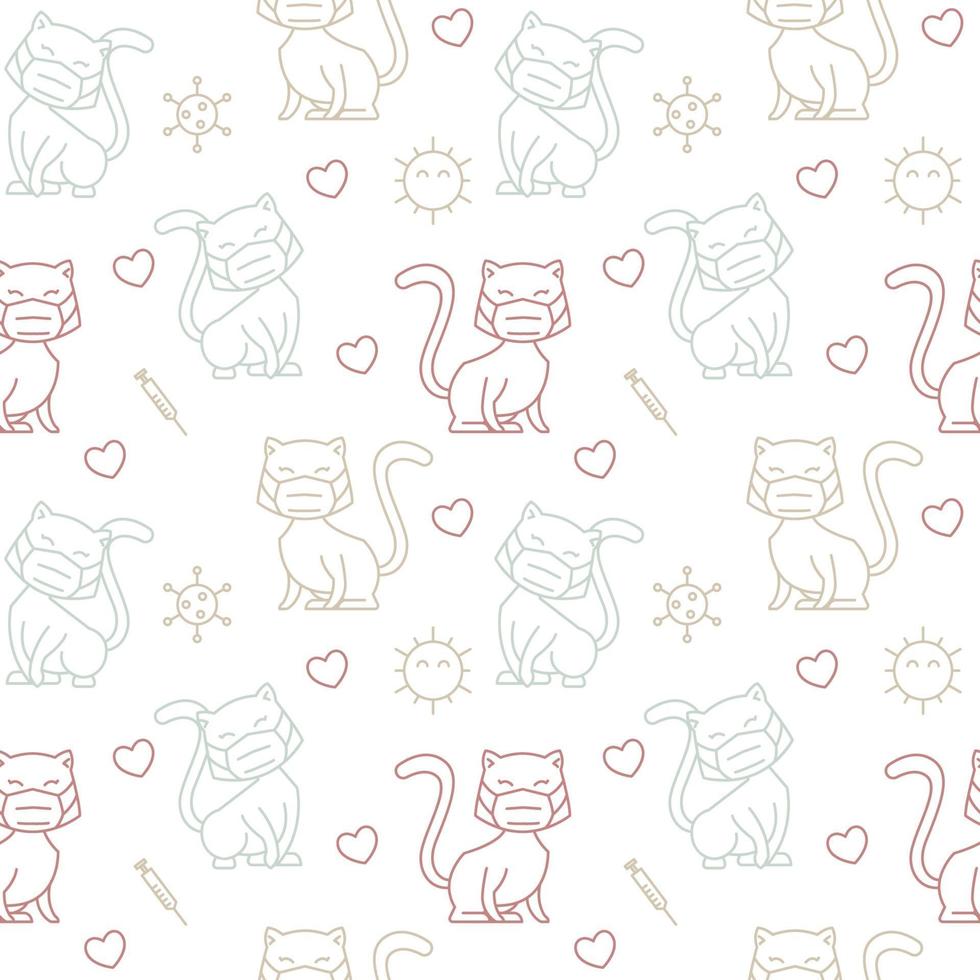 Cat Face Mask Health Vaccine Seamless Pattern Texture Background vector