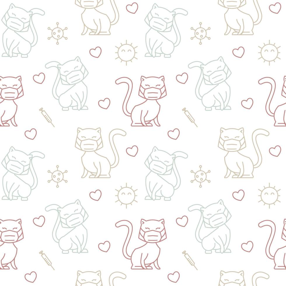 Cat Face Mask Health Vaccine Seamless Pattern Texture Background vector