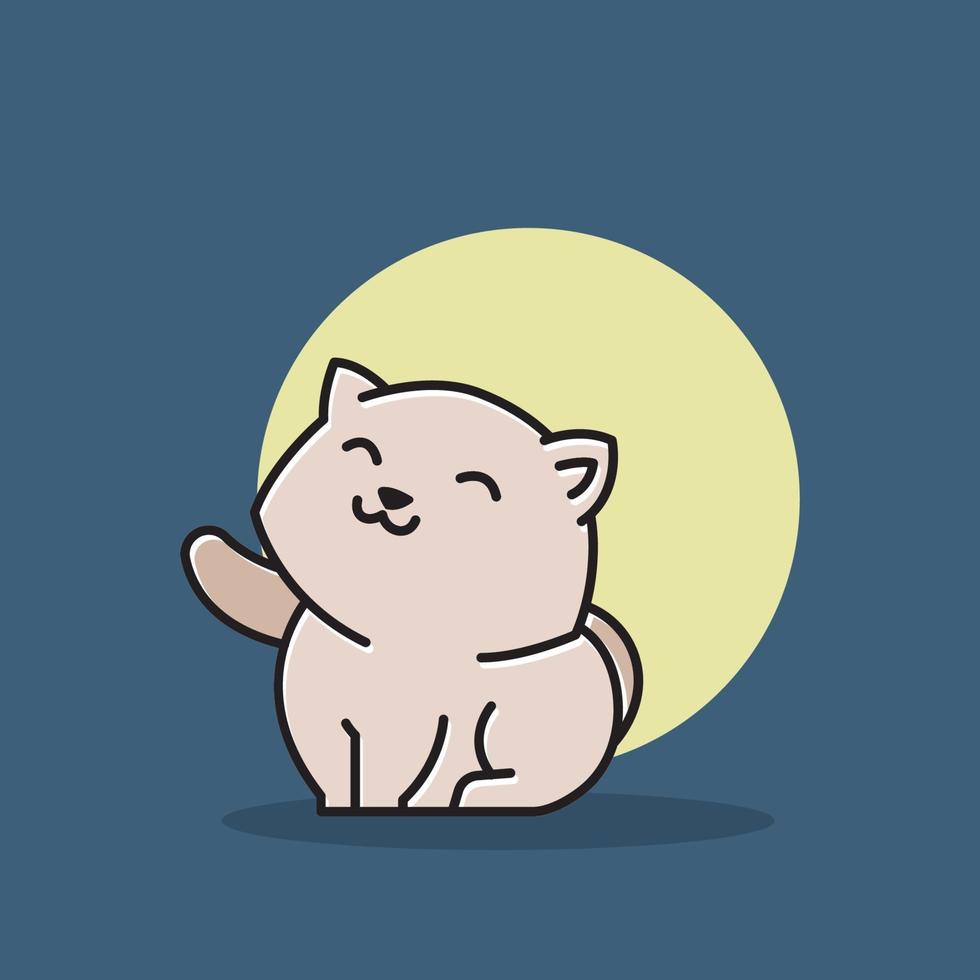 Smiling Cute Little Cat Kitten Night Moon Cartoon vector