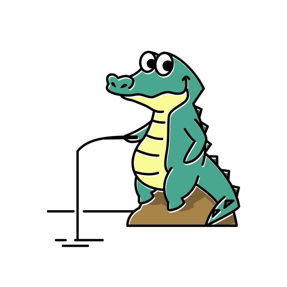 Smiling Crocodile Alligator Fishing Funny Cute Character Cartoon vector