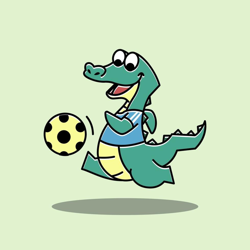 Crocodile Alligator Football Soccer Sport Funny Cute Character vector