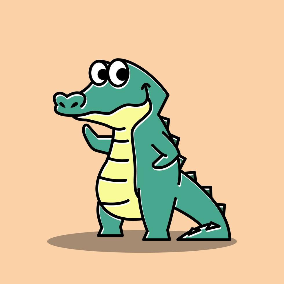 Friendly Crocodile Alligator Waving hand Funny Cute Character Cartoon vector