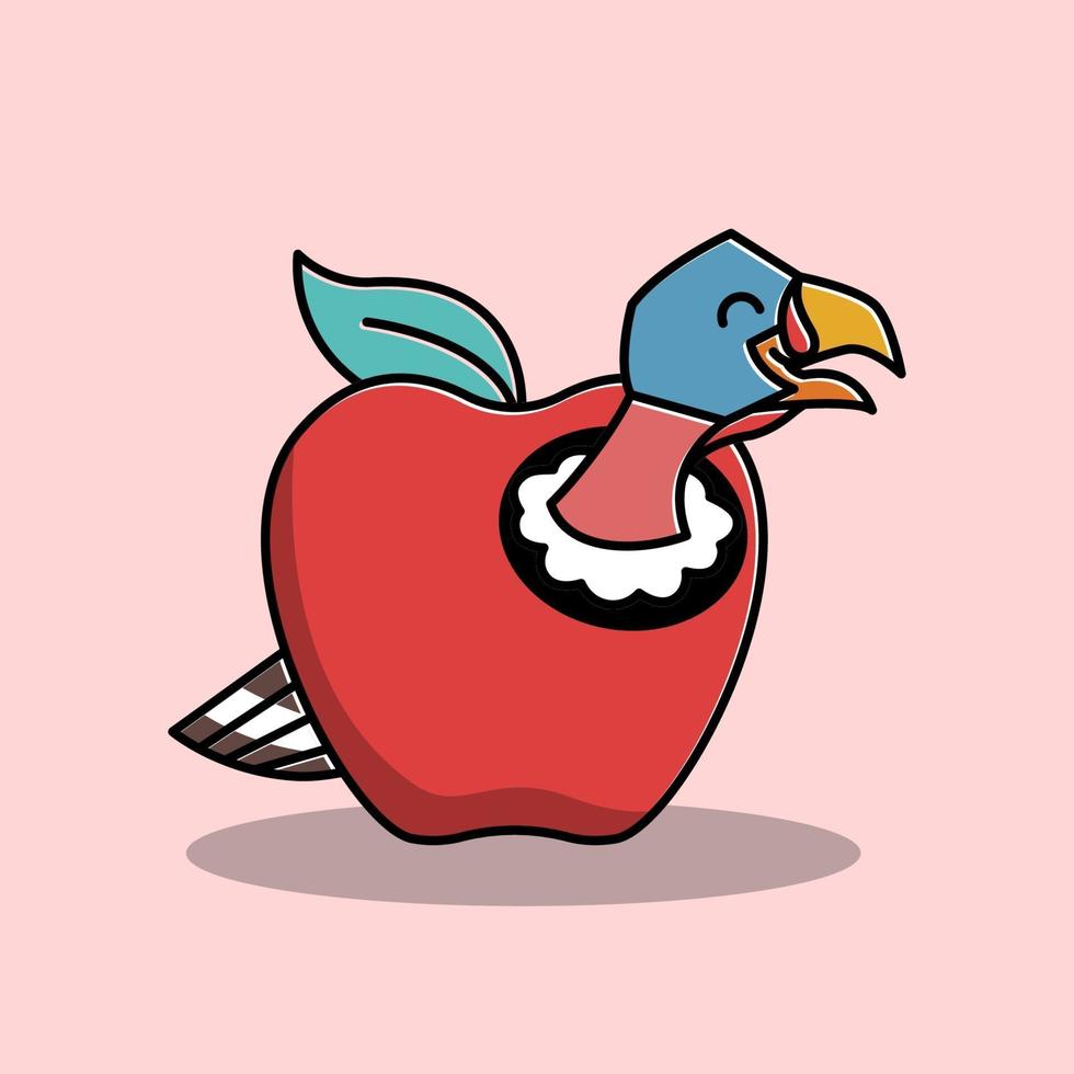 Happy Turkey Bird Inside Apple Fruit Thanksgiving Character Cartoon vector