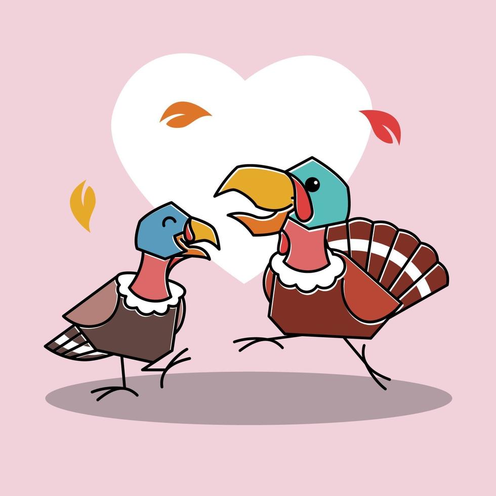 Happy Dancing Turkey Bird Couple Autumn Fall Thanksgiving Character vector