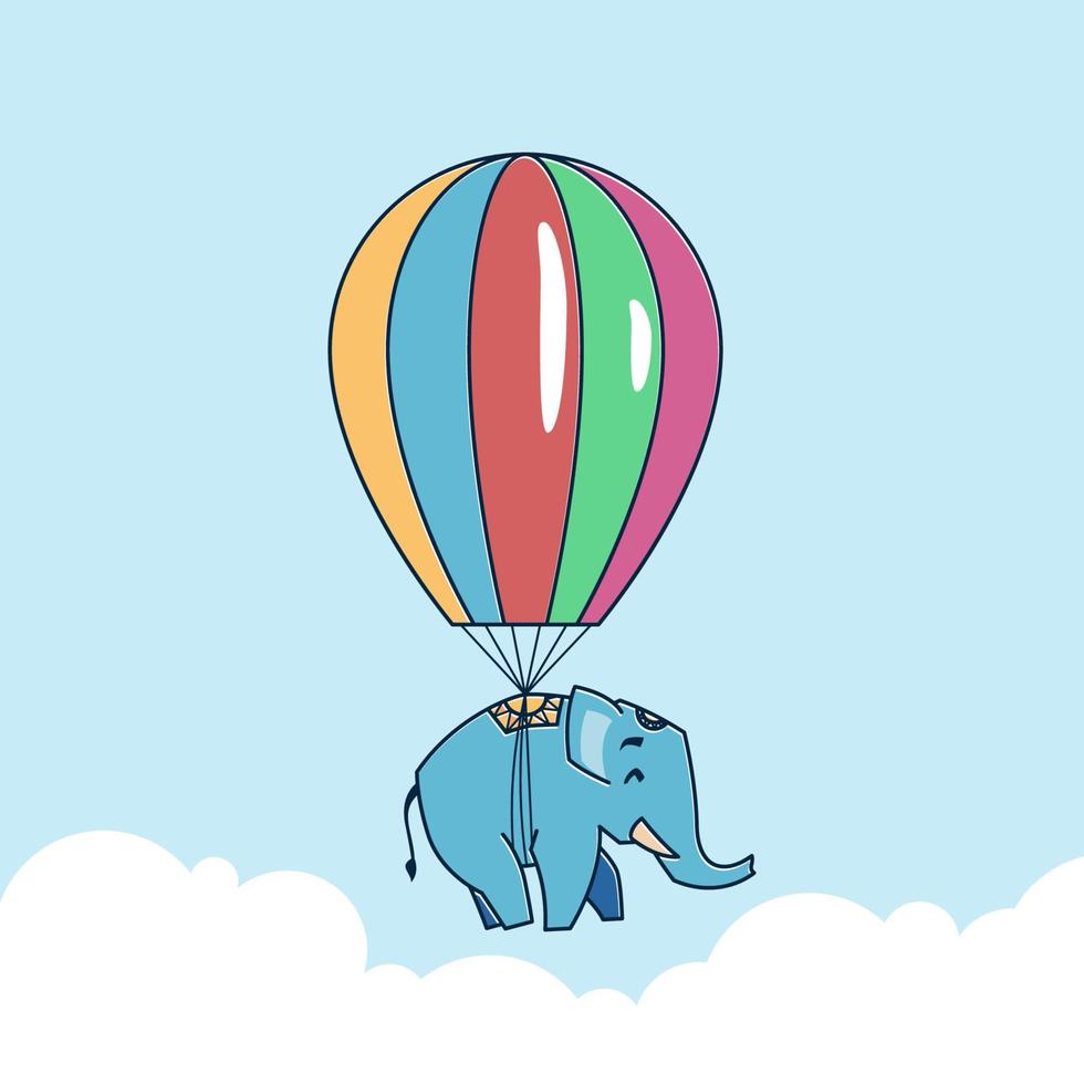 Big Elephant Flying Floating Hot Air Balloon Zoo Cartoon Character vector