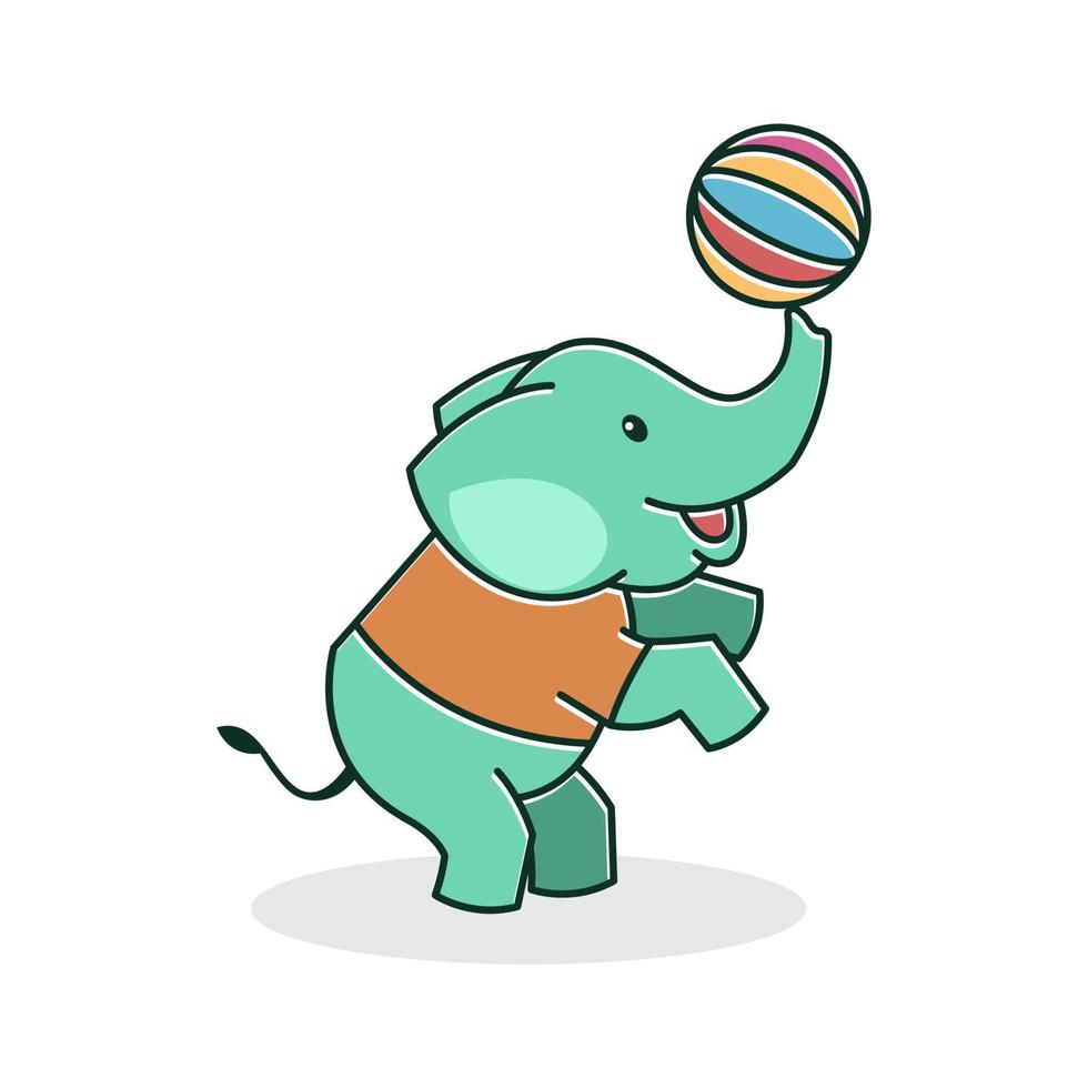 lindo bebé elefante feliz amigable jugando a la pelota personaje de dibujos animados vector