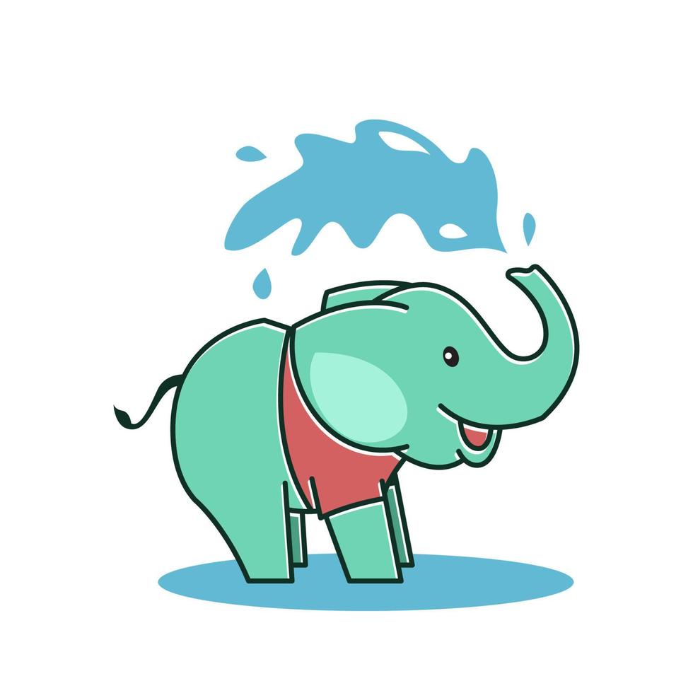 lindo bebé elefante feliz amigable rociar agua personaje de dibujos animados vector