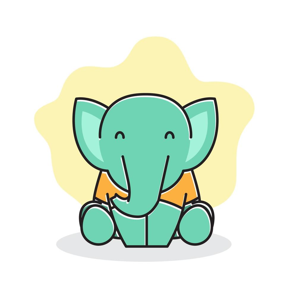 Cute Baby Elephant Happy Friendly Sit Smiling Cartoon Character vector