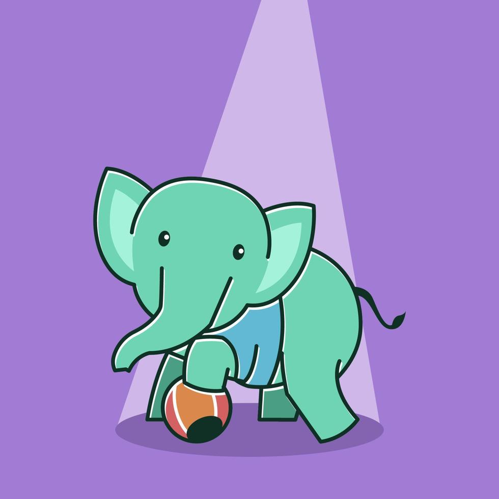 lindo bebé elefante feliz amigable jugando pelota circo personaje de dibujos animados vector