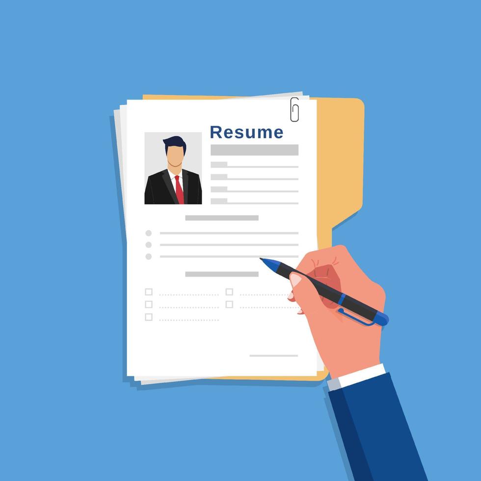 Resume writing concept, businessman new career path illustration vector