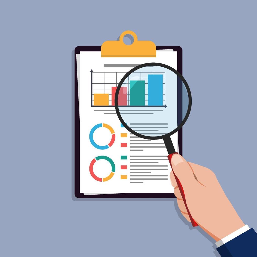 Audit research vectors icon concept with charts and diagrams