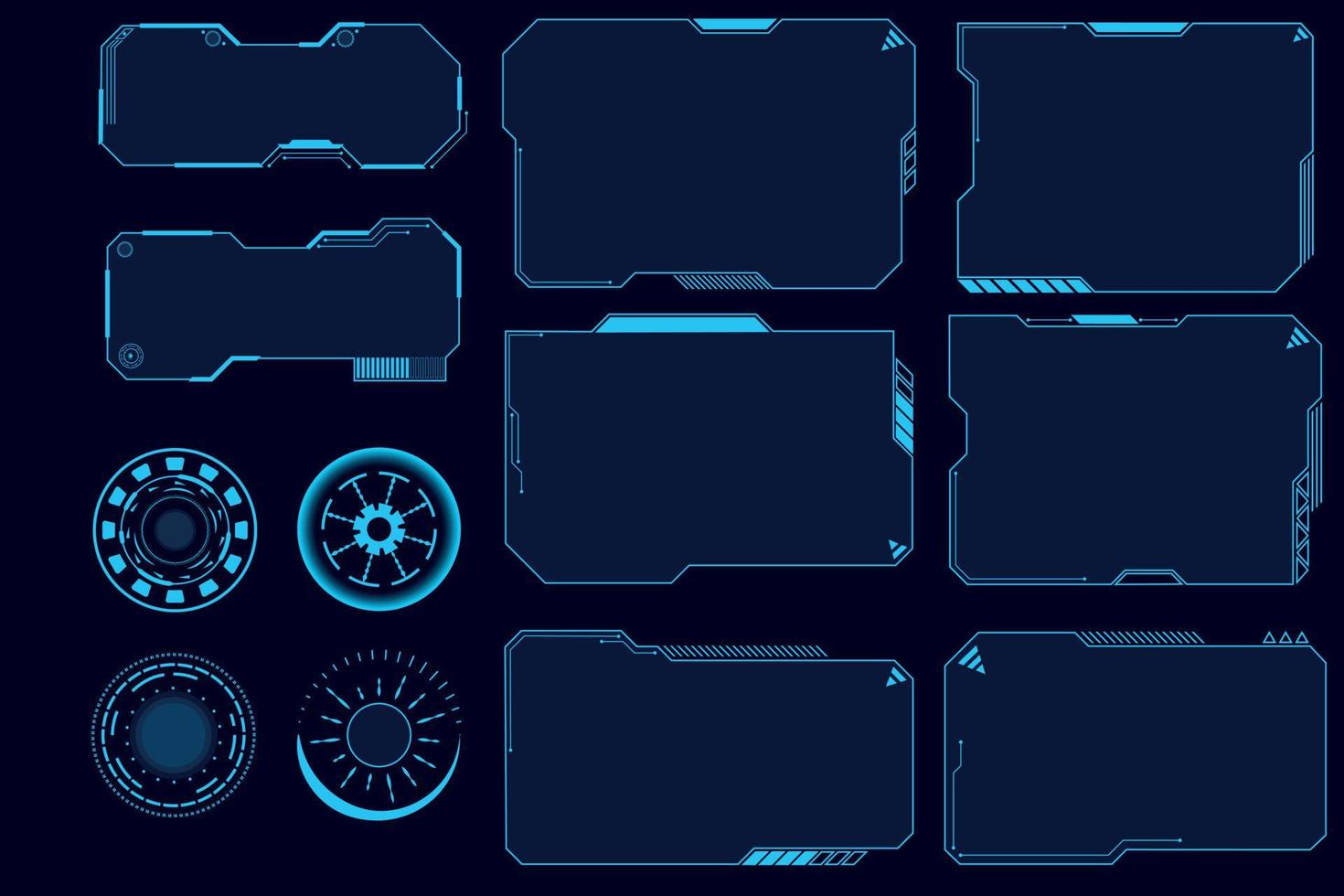 Set of Modern Sci Fi UI Elements, HUD Control Panel. Templates of blocks of technical digital information. vector