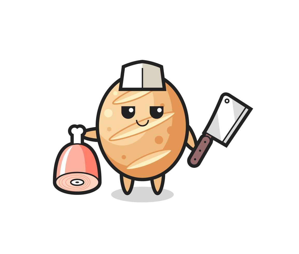 Illustration of french bread character as a butcher vector