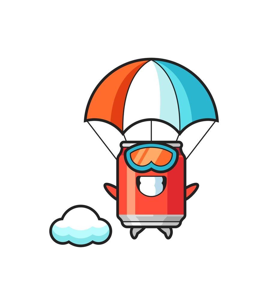 drink can mascot cartoon is skydiving with happy gesture vector