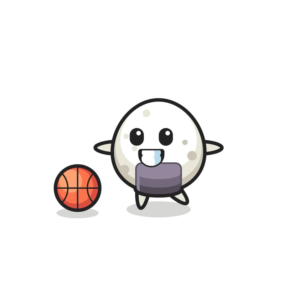 ilustración de dibujos animados de onigiri está jugando baloncesto vector