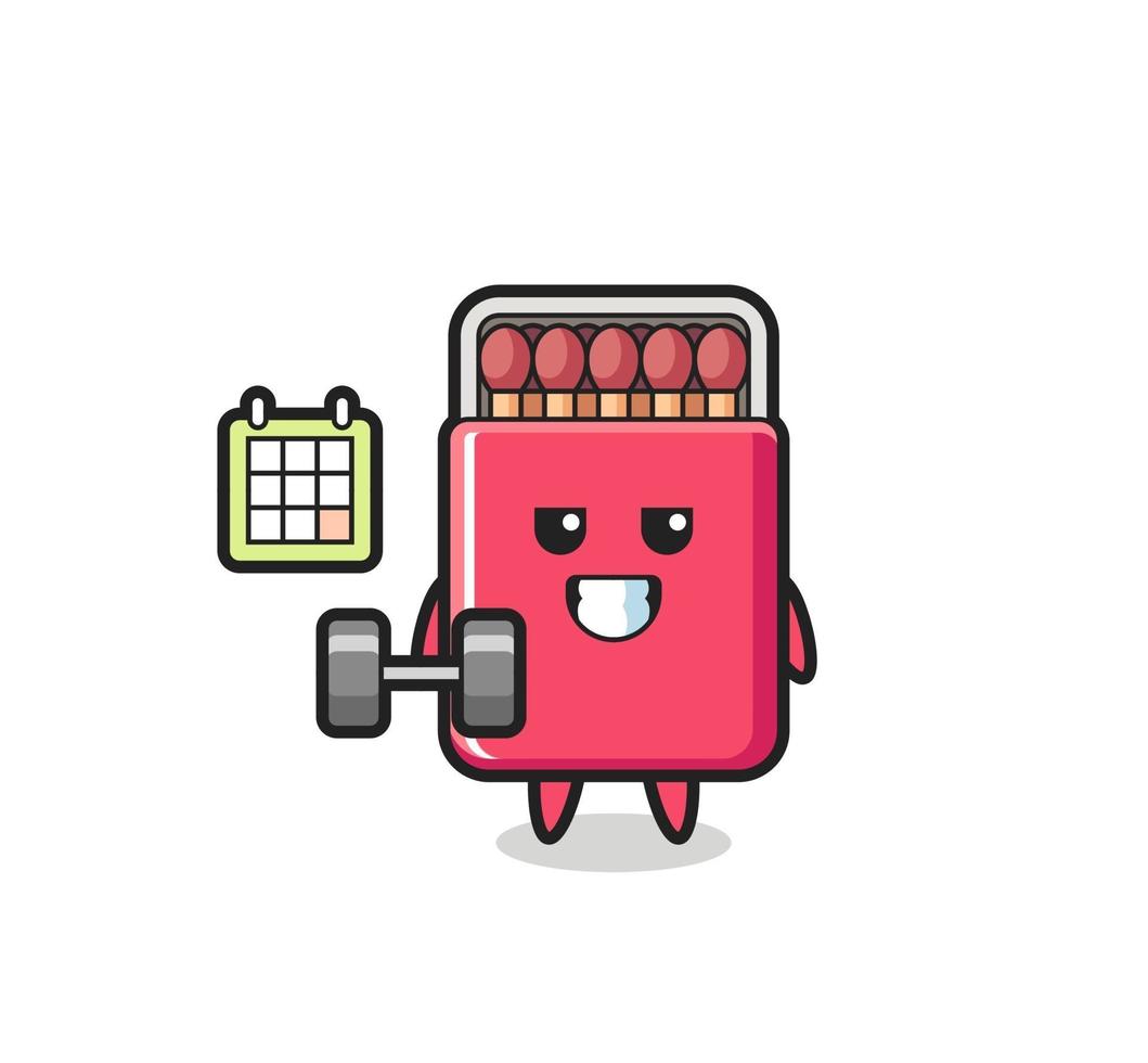 matches box mascot cartoon doing fitness with dumbbell vector