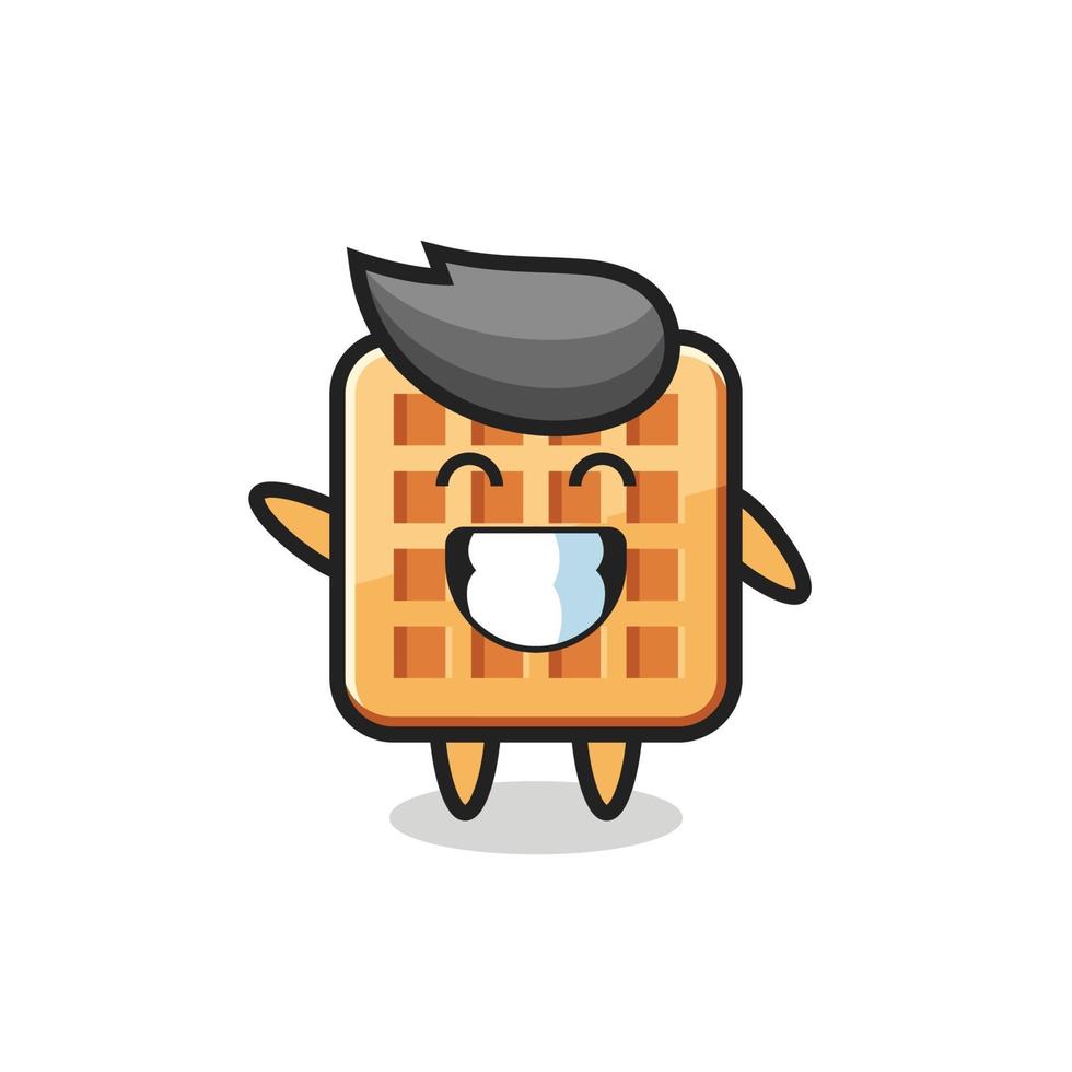 waffle cartoon character doing wave hand gesture vector