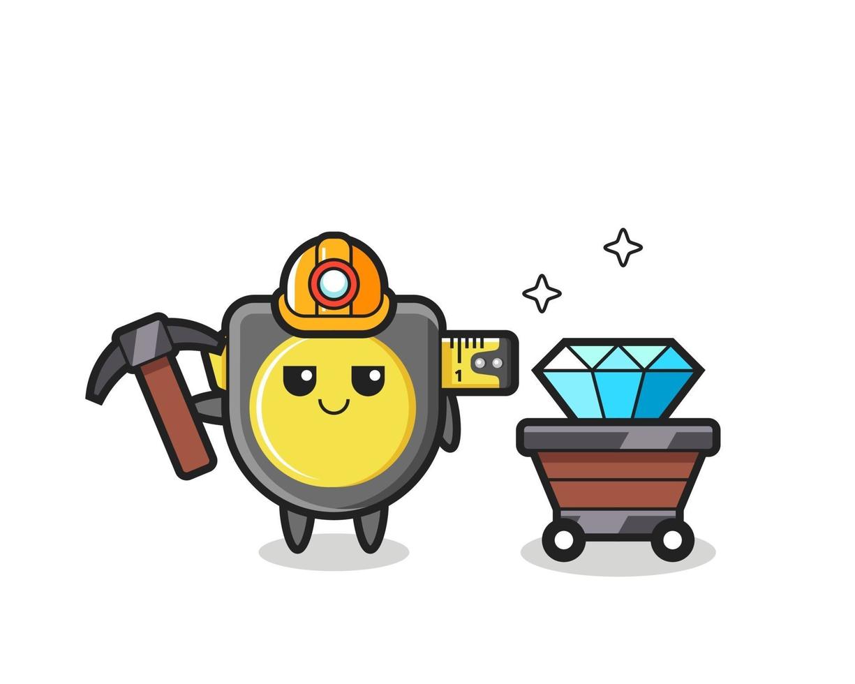 Character Illustration of tape measure as a miner vector