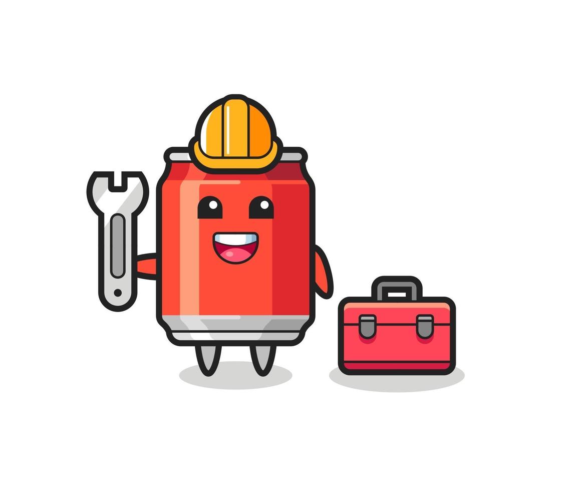 Mascot cartoon of drink can as a mechanic vector