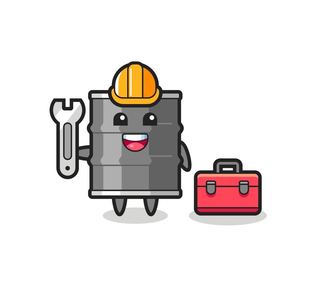 Mascot cartoon of oil drum as a mechanic vector