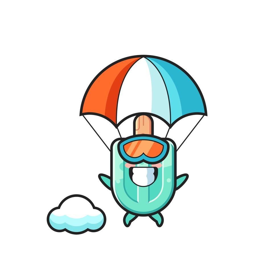 popsicles mascot cartoon is skydiving with happy gesture vector