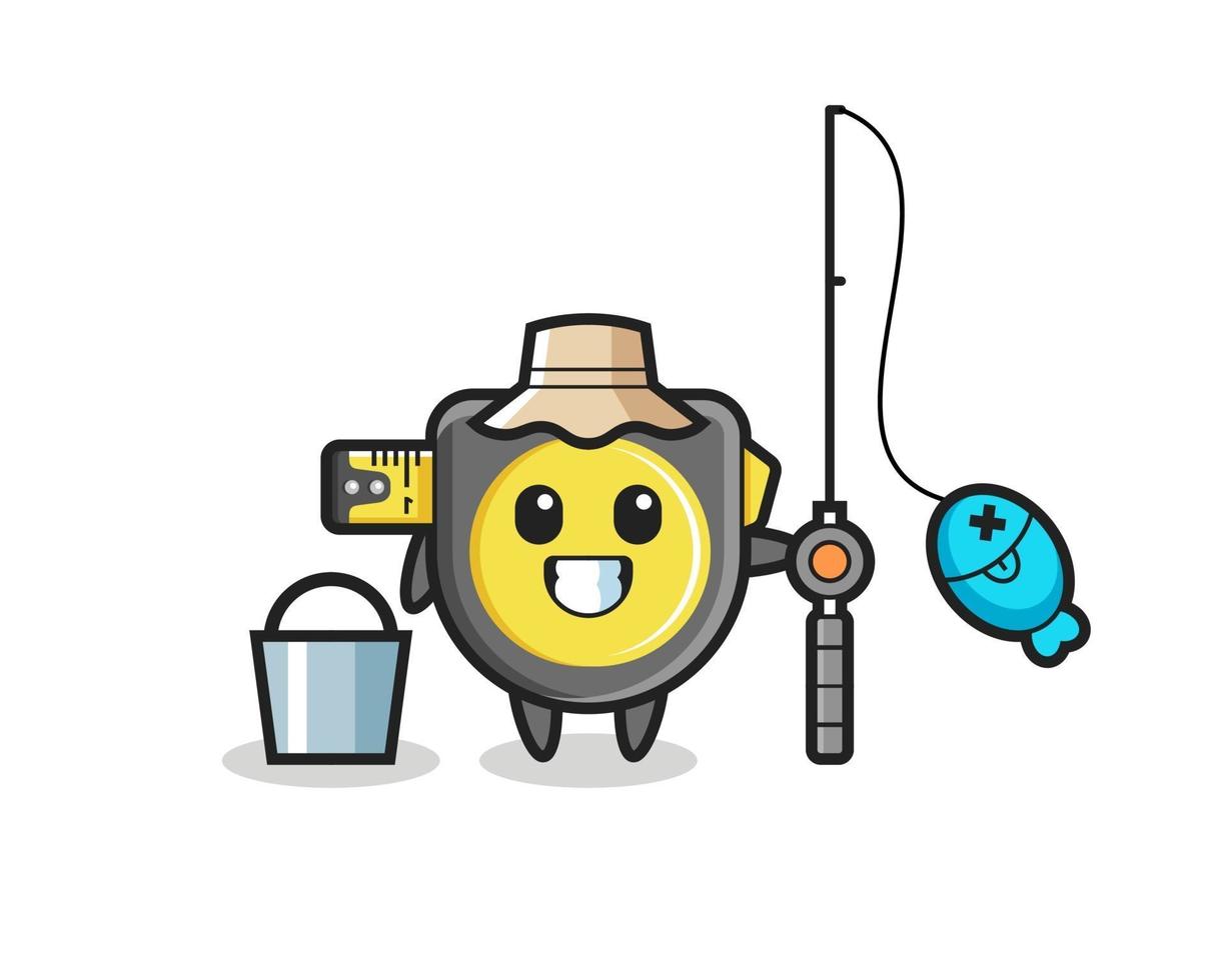 Mascot character of tape measure as a fisherman vector