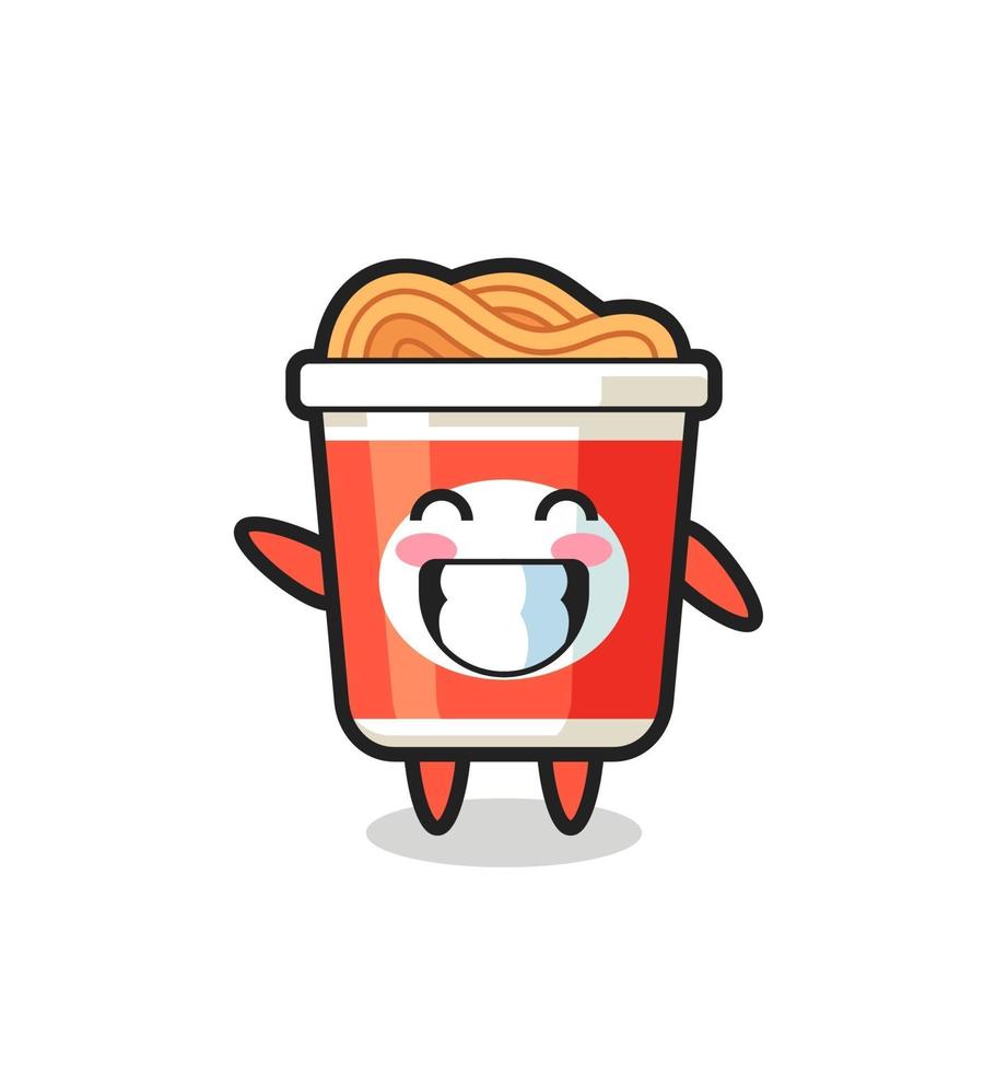instant noodle cartoon character doing wave hand gesture vector
