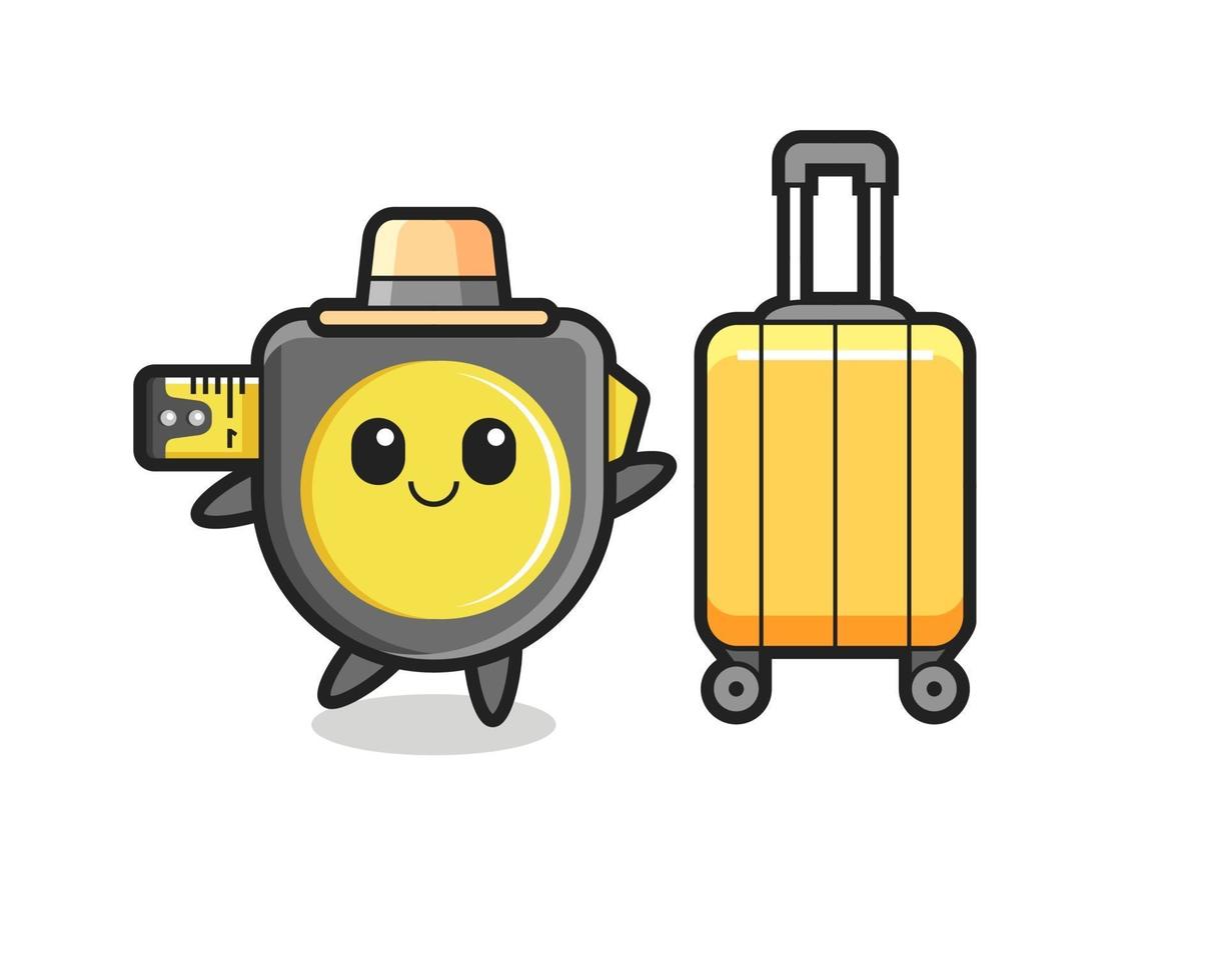 tape measure cartoon illustration with luggage on vacation vector