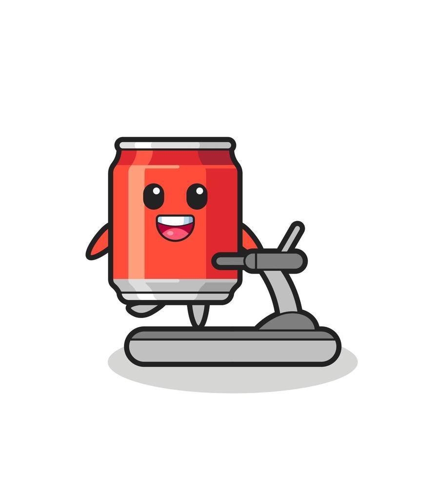 drink can cartoon character walking on the treadmill vector