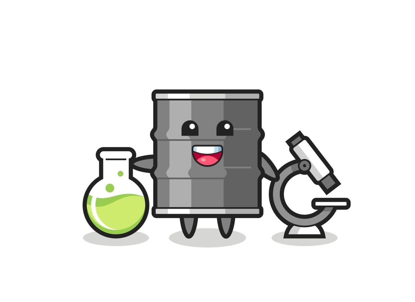 personaje mascota del tambor de aceite como científico vector