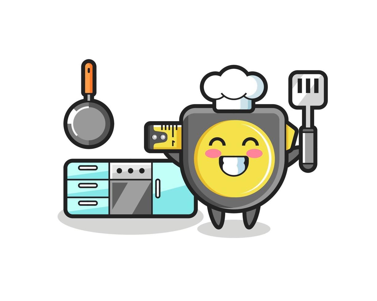 tape measure character illustration as a chef is cooking vector