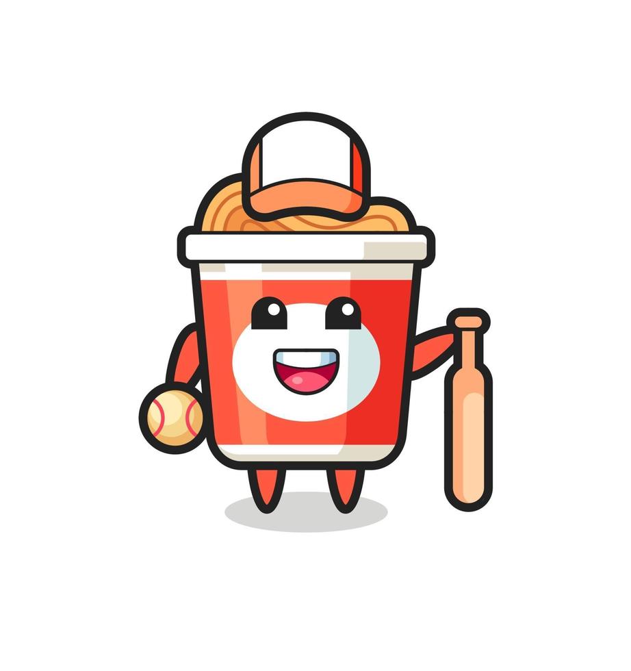 Cartoon character of instant noodle as a baseball player vector