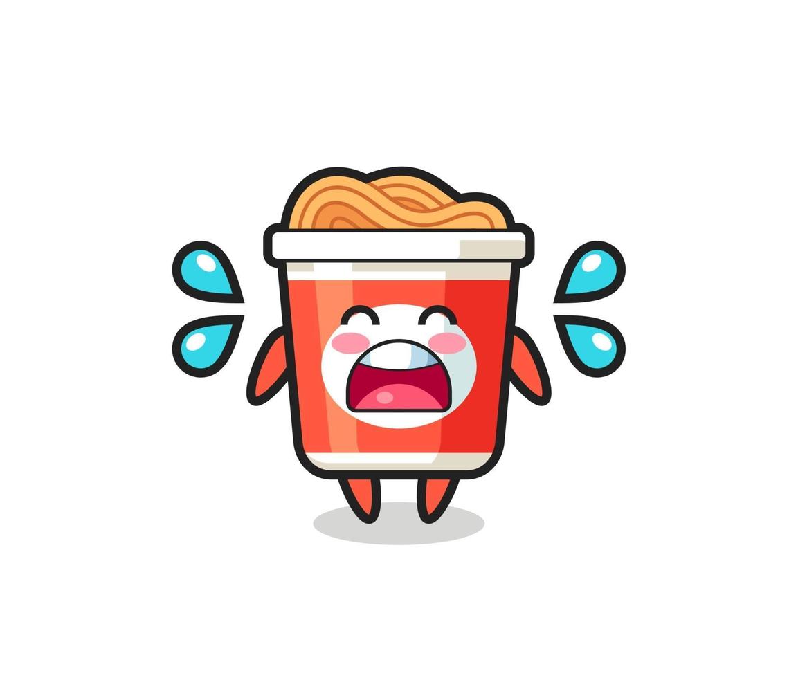 instant noodle cartoon illustration with crying gesture vector