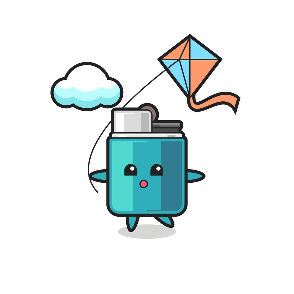 lighter mascot illustration is playing kite vector