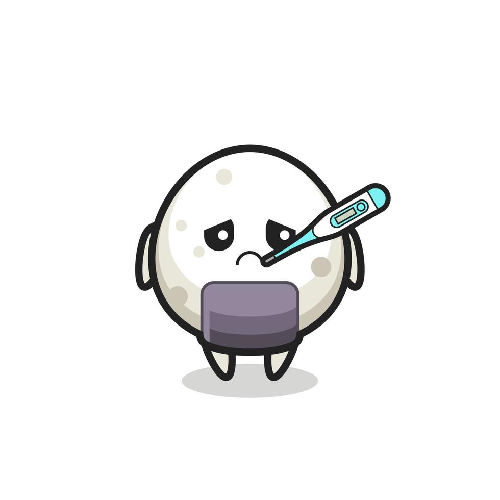 Personaje de mascota onigiri con condición de fiebre. vector