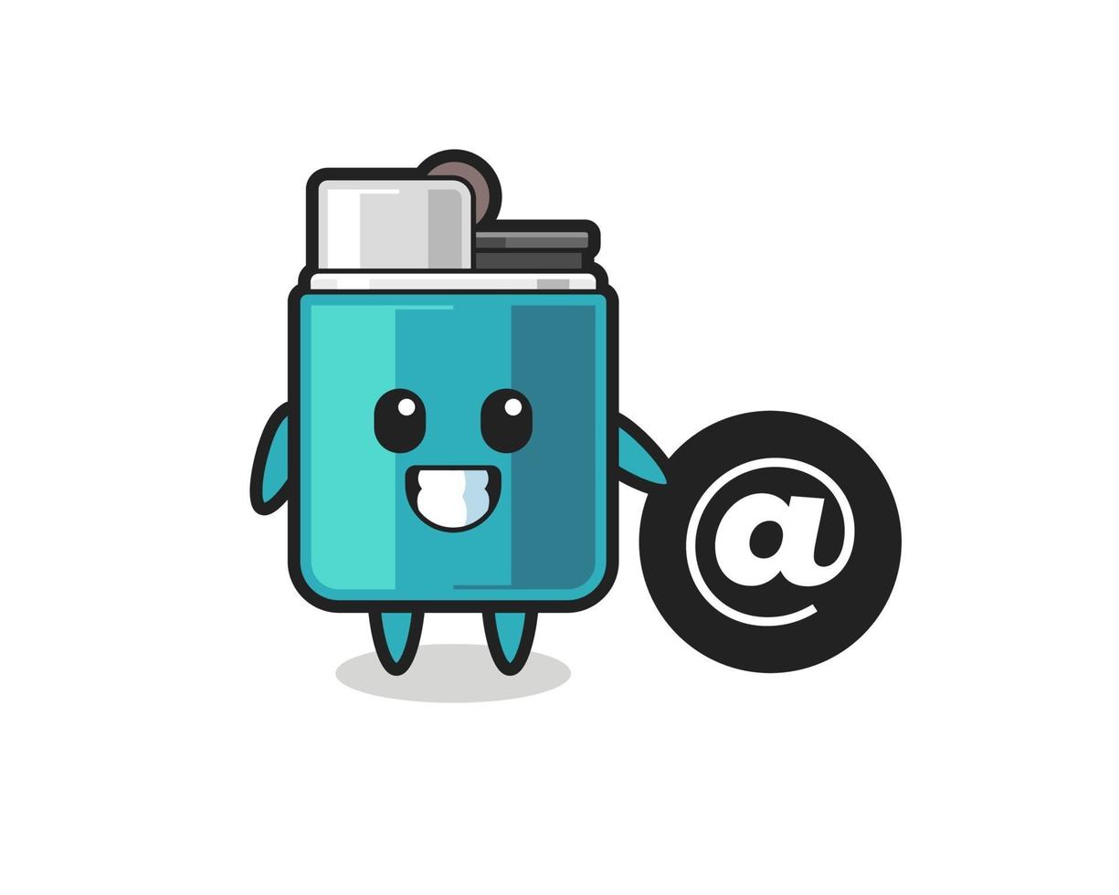 Cartoon Illustration of lighter standing beside the At symbol vector
