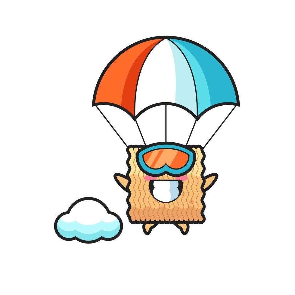 raw instant noodle mascot cartoon is skydiving with happy gesture vector