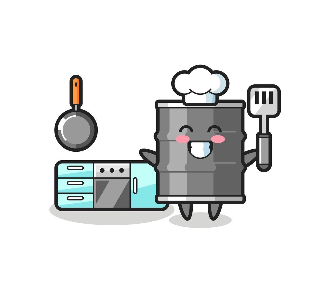 ilustración de personaje de tambor de aceite mientras un chef está cocinando vector