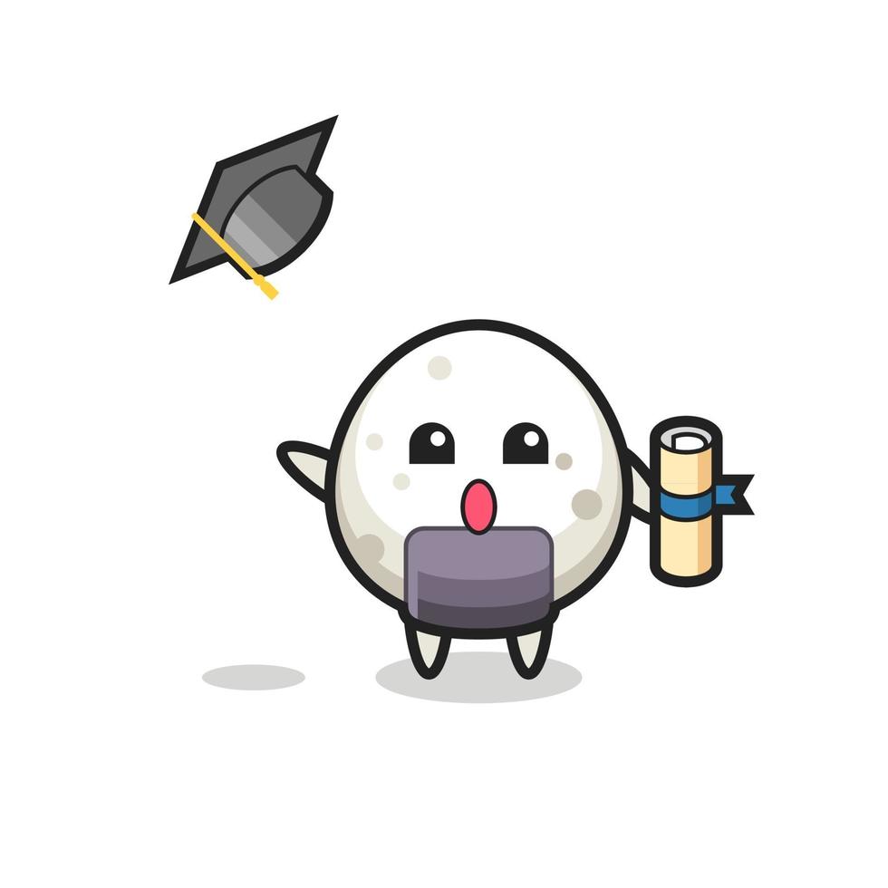 Illustration of onigiri cartoon throwing the hat at graduation vector