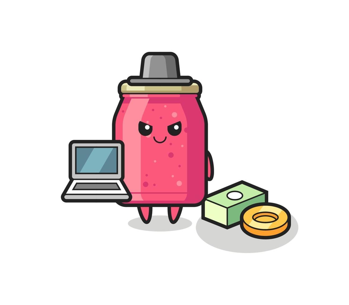 ilustración de mascota de mermelada de fresa como hacker vector