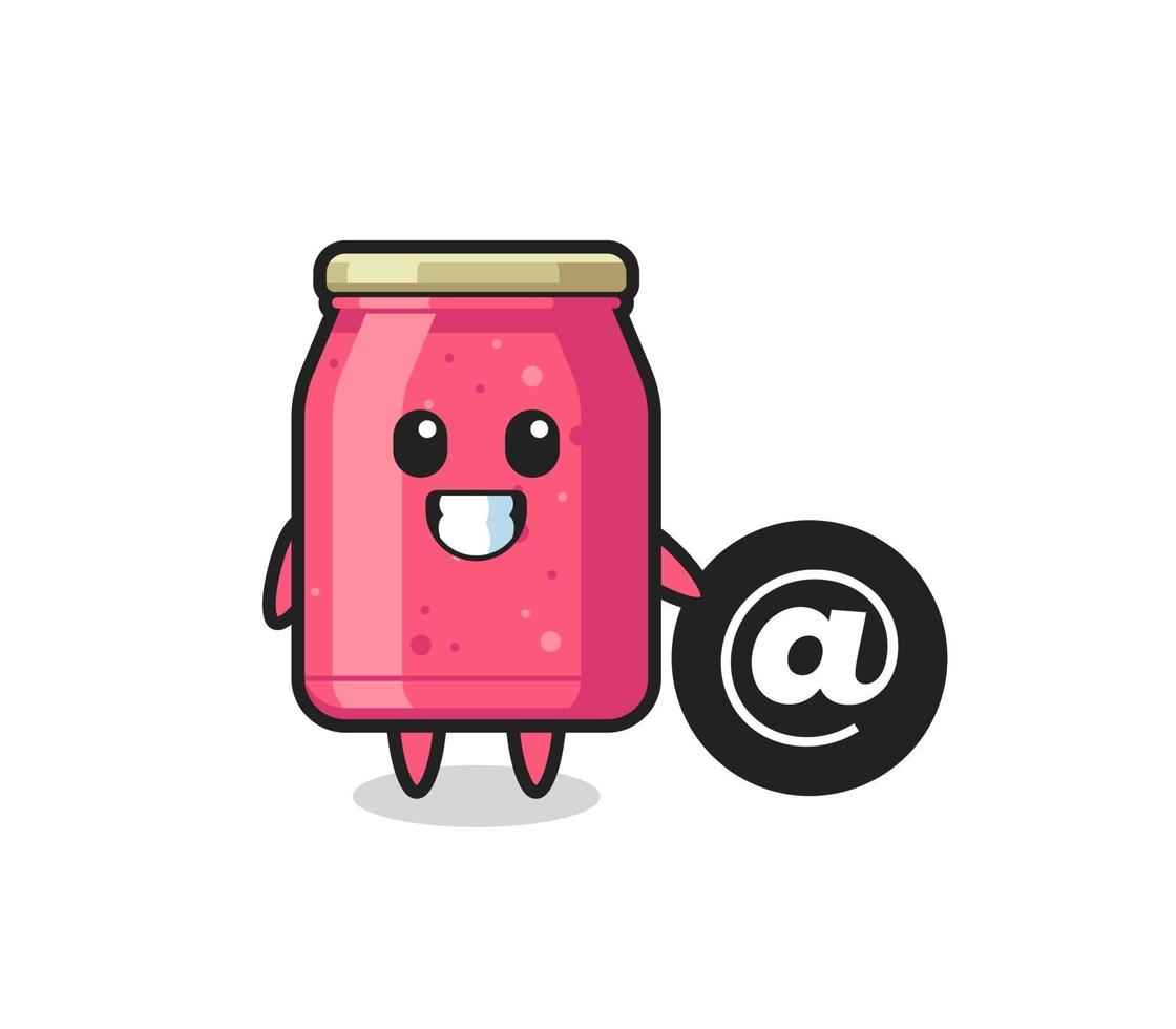 Cartoon Illustration of strawberry jam standing beside the At symbol vector